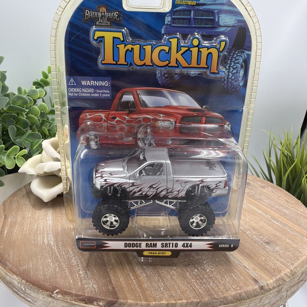 Badd Ride Truckin' Dodge Ram SRT10 4X4 Truck 1:64 scale SILVER BLACK FLAMES 2006